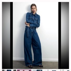Zara high waist paper bag wide leg jeans pants nwt sz 10